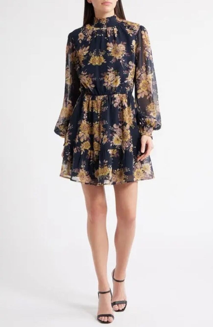 LOST + WANDER Floral Long Sleeve Navy Dress size large